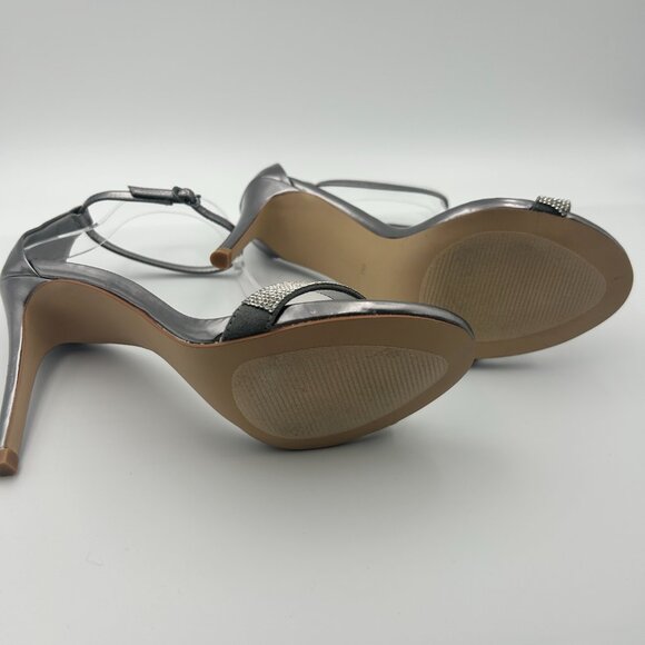 Steve Madden Stecy Silver Rhinestrone Heels Sz 8 Strappy Sandals LN - Picture 4 of 5